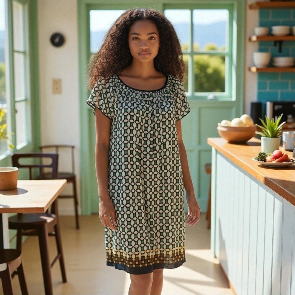 Max Studio Green Geometric Print Dress Size Small